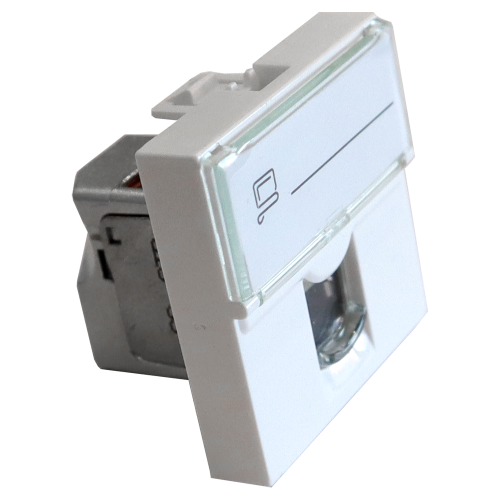 45x45 Mosaic insert, RJ-45 STP, category 6, with shutter and enlarged label field, white